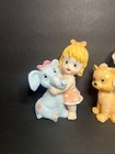Vintage Rare Set Of 2 Resin Girl   Boy Figures Holding An Elephant   Lion Toy 5 
