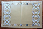 Hand Embroidered Hardanger Doily - Light Gold  10 75 X 16 5  - Vtg