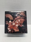 Vintage Otagiri Black Laquerware Coasters Set Of 6 With Storage Box Floral Fan