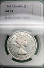 1963 Canada Silver Dollar   Ngc Ms63  Pop 55  Only 29 Graded Higher 