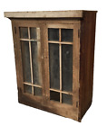 Antique 1930s Farmhouse Wood Glass Dish Pie Style Kitchen Vintage Cabinet Hutch