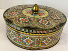  vtg daher Embossed Mosaic Decorative Tin Yellow W  Red Roses england