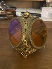 Antique Ormolu Amber Glass 3-leg Casket Jewelry Trinket Box Beveled Glass