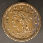1853 1c Bn Braided Hair Large Cent - Au - Nice Coin