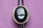 Vintage Hand Made Sterling Silver Large Onyx Native American Western Bolo Tie
