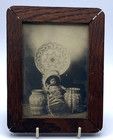 Old Photo Of Apache Young Child Native American Indian With Baskets In Frame