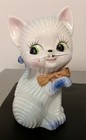 Vintage Ceramic Figurine Ribbed Cat Kitty Kitsch Japan Anthropomorphic Big Eye