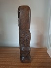 Vintage Wooden Carved New Zealand Maori Tiki Statue Paua Shell Eyes