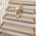 Bullnose Carpet Stair Treads Non-slip Stripe Pattern 14 Pcs 9 5  X 30   Beige