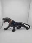 Vintage Mcm Ceramic Black Panther With Gold Details - Green Crystal Eyes 19  Euc