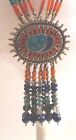 Vintage Nepal Silver Orange Sponge Coral Lapis Turquoise Tassel Necklace
