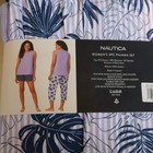 Nautica Womens 3pc Pajama Set Pink Tank Tapered Pant Short Blue Multi 328827 M