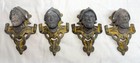4 Antique Ornate Victorian Face Gilt Bronze Metal Salvage Hardware Appliques