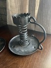 Lot Of 2 Antique German Wrought Iron Spiral Courting Candle Holder Coil Black