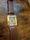 Geduo Tank Square Leather Stainless Steel Back Analogue Thin Quartz Wrist Watch