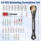 Workpro 34pc Offset Ratcheting Screwdriver Low Profile Ratchet Wrench Bit Socket