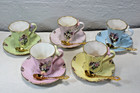 Set Of 5 Bradford Editions Teacup   Saucer Lena Liu s Garden Treasures W  Spoons