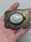 Vintage Gemstone Marble Agate Belt Buckle Western Handcrafted Cowboy Usa Made