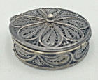 Antique Silver Filigree Round Shape Box Compact Pill Box