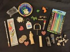 Vintage Junk Drawer Lot Pens  Toppers  Trinkets  Pins  