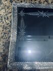 Vintage Deco Vanity Perfume Footed Tray Silver Etched Glass Hand Made square