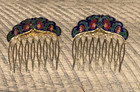 Vintage Pair Cloisonn   Hair Combs Floral  Goldtone  Enamel Euc Beautiful