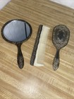 Silver Plated Vanity Set Vtg Hand Mirror Hair Brush Comb Victorian Art Nouveau