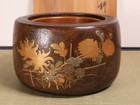 Japanese Lacquer Kiri Wood Hibachi 8 2inch Brazier Gold Bird flower Tea Ceremony
