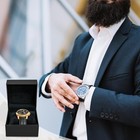 Novel Box Faux Leatherette Black Watch Boxes For Proposal Wedding Engagement