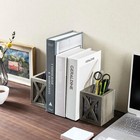 Desktop Gray Wood   Metal Bookends  Decorative Book Ends W  Pen Holder  Set Of 2