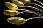 5 Vintage Niello Russian 875 Silver Black Enamel Gilded Demitasse Spoon Set Br