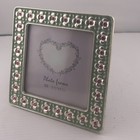 Green Enamel Metal Picture Frame Square 3 5 X 3 5 Inch Floral Gemstone Decor