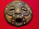 African Tribal Round Wooden Mask Ghana Hand Carved Shells Vtg Rare Artisan Wood