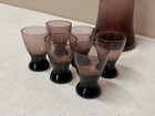 Vintage Decanter Shot Glass Set Amber Purple Mcm Mid Century Modern Barware