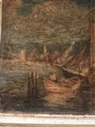 Antique Oil Painting On Clay Like Harbor Scene Sailboats Seascape Nautical