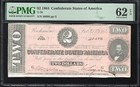 T-70 1864  2 Confederate Currency Pmg 62 Epq Civil War 40686
