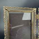 Vtg Brass Metal Hinged Double 2 Picture Frame Ornate Corners Filigree Gold 5x7