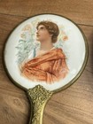 Art Nouveau Vanity Mirror Brush Set Antique Brush Mirror  Early Handheld Brass