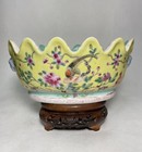 Chinese Antique Famille Rose Scallop Rim Bowl  stand Nfs 