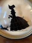 Black Silhouette Reverse Painting Convex Glass Round Frame Victorian Lady dog