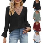 Women s Long Sleeve Tops T-shirt Blouse Pullover Tees Tops Tunic  V Neck Casual