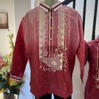 Filipino Formal Barong Tagalog Maroon With Geometric Design