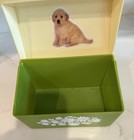 Vintage Green yellow Floral Recipe Box Mid Century Kitchen Storage