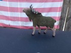 Vintage Flocked Moose With Glass Eyes   Plastic Antlers