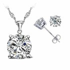 925 Sterling Silver Cubic Zirconia Jewelry Set Stud Earrings Necklace 8 Colors