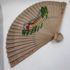 Vintage Chinese Hand Painted Sandal Wood Folding Fan Hand Carved Panda mtns