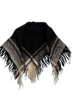 Arola Pikko Maki Plaid Triangle Scarf Shawl Wrap Fringe Hem 100  Wool One Size