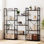 Triple Wide 4 Tier Bookshelf  Adjustable Rustic Industrial Style Bookcases With 