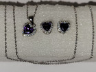 Sterling Silver With Created Heart Shaped Amethyst Necklace   Earrings Set
