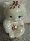Fenton Opalescent Hand Painted Bear Frit Hearts   Flowers By  M  Young